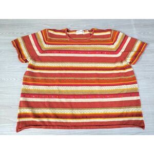 Vintage Alfred Dunner Sweater Plus Size 3X XXX‎ Beaded Striped Orange Khaki Gold